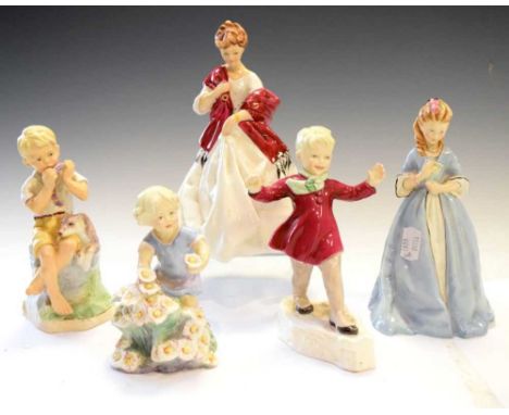 Five Royal Doulton figures, modelled by F.G. Doughty comprising; 'Sweet Anne' 3630, 'May' 3455, 'First Dance' 3629, 'June' 34
