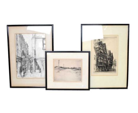 R.E.J. Bush - Pen and ink study of Christmas Steps, Bristol, Arthur Hambly - Etching - Tin Mines of Cain Bren and E. Sharland