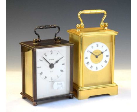 Looping carriage-style clock with white enamel Roman chapter ring, back-wound alarm movement, 13cm high (ex. handle), with or