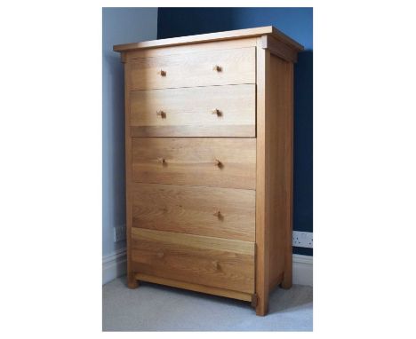 Modern light oak chest of five drawers, 85cm x 48cm x 132cm high