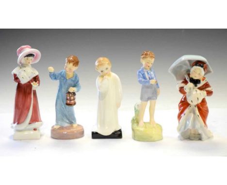 Group of five Royal Doulton figures comprising; HN2833 'Sophie', HN1985, HN2050 'Wee Willie Winkie', HN2045 'She Loves Me Not