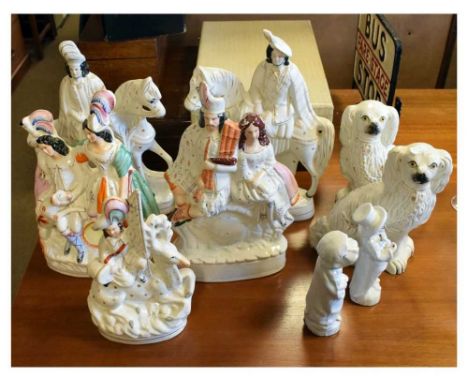 Quantity of Staffordshire figures etc, tallest piece 37cm 