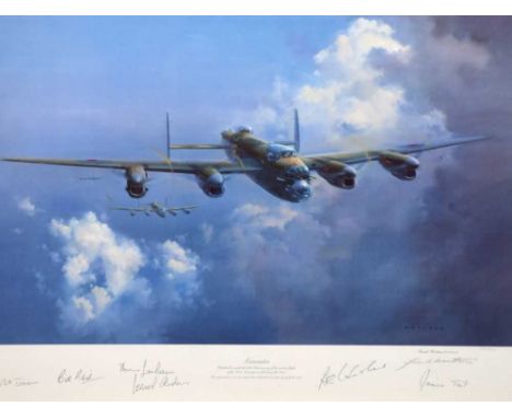 Frank Wootton - Signed limited edition print - 'Lancaster', 782/850, signed by Leonard Cheshire, Bill Reid, Norman Jackson, A
