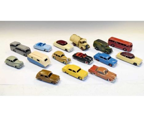 Quantity of vintage Dinky Toys diecast model vehicles to include; 282 Duple Roadmaster, Bedford 'Ovaltine' van, Triumph, Huds