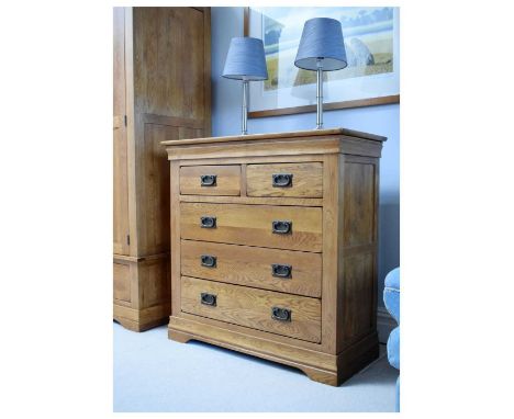 Modern light oak chest of two short over three long drawers, 98cm x 42.5cm x 97.5cm high