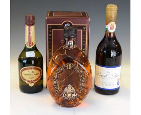 Bottle of Dimple 15 years age de-luxe Scotch whisky, together with Royal Tokaji 1996 and half bottle of Croft Limited Edition