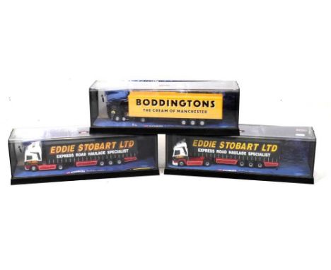 Corgi 'Modern Trucks' - Three diecast model trucks comprising liveries; Eddie Stobart (2x) and Boddington; The Cream of Manch