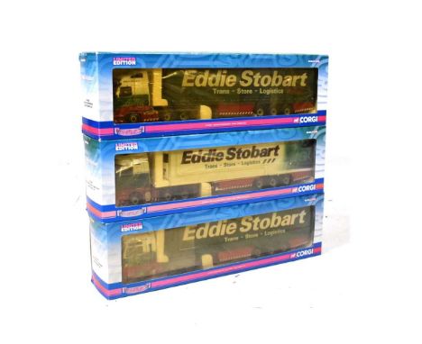 Corgi Eddie Stobart 'Hauliers of Renown' - Three boxed 1:50 scale diecast model lorries comprising; CC13801, CC13415 &amp; CC