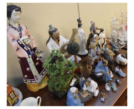 Quantity of modern Chinese decorative figures, etc, tallest 50cm high 