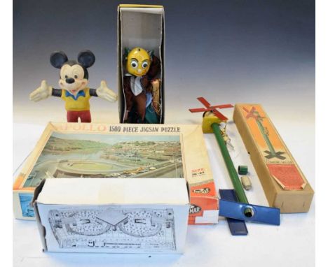 Quantity of vintage toys to include; Chad Valley 'The Climbing Miller', Bristol Apollo jigsaw, 'Mr Turnip' Pelham Puppet, foa