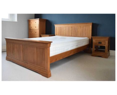 Modern light oak double bed, headboard measuring 164cm x 105.5cm high 