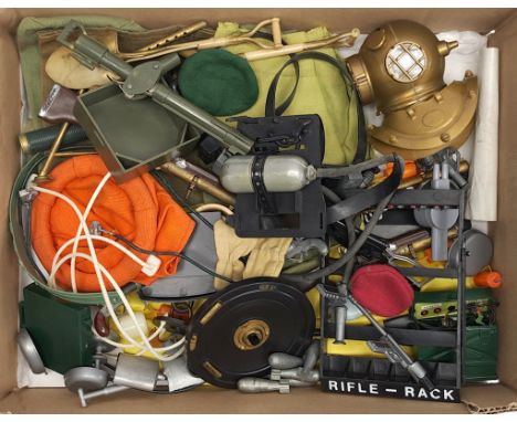 Palitoy Action Man vintage, a quantity of loose accessories to include guns, canteen parts, grenades, plus other parts - see 