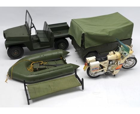 Palitoy Action Man vintage group of loose/unboxed vehicles to include (1) #34132 Assault Craft with accessories; (2) #34713 L