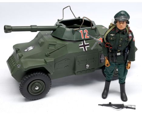 Palitoy Action Man vintage loose/unboxed pair to include (1) flock head dressed figure with accessories; (2) #34755 German Ar