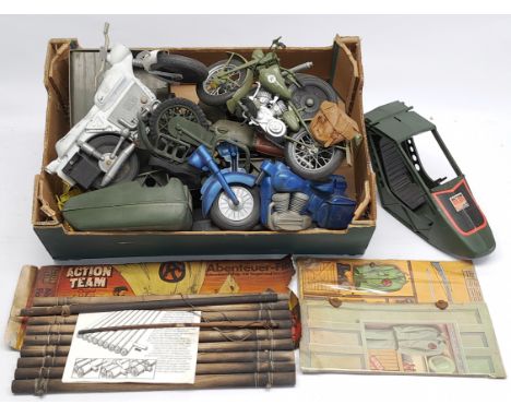 Action Man (or similar) vintage Vehicle Parts to include Motorcycles, Pursuit Craft, plus others - Fair to Poor, some smoke/f