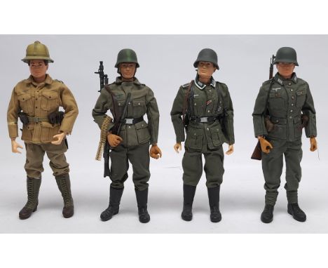 Palitoy Action Man vintage group of Action Figures, wearing 'kitbashed' Dragon (or similar) German Forces uniforms and access