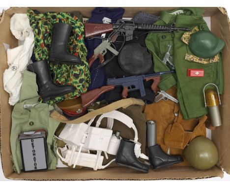 Palitoy Action Man vintage loose clothing/accessories to include guns, various part outfits, helmets/hats plus others - see p