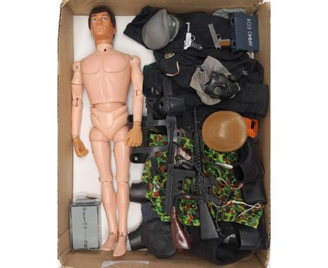Palitoy Action Man vintage, unboxed group to include undressed flock head, gripping hands figure (may have reproduction hands
