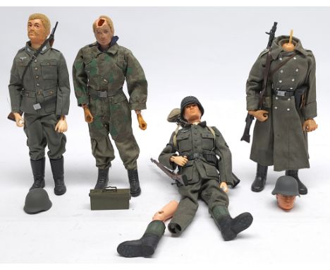 Palitoy Action Man vintage group of Action Figures, wearing 'kitbashed' Dragon (or similar) German Forces uniforms and access