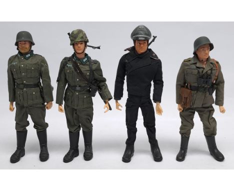 Palitoy Action Man vintage group of Action Figures, wearing 'kitbashed' Dragon (or similar) German Forces uniforms and access