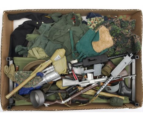 Action Man and Similar loose clothing/accessories to include guns, various part outfits, helmets/hats plus others - see photo