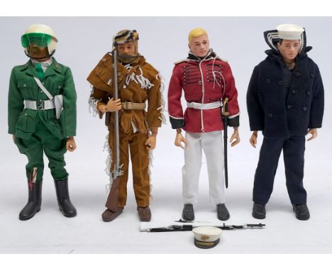 Palitoy Action Man vintage group of Action Figures, wearing modern 'Anniversary' (or similar) uniforms and accessories (The P