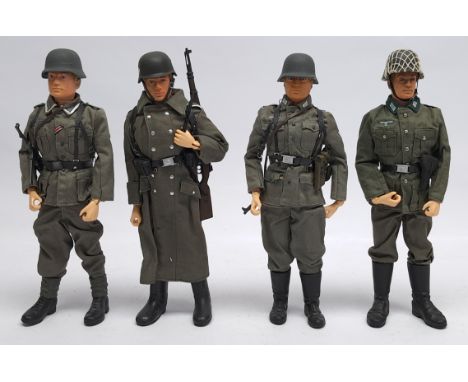 Palitoy Action Man vintage group of Action Figures, wearing 'kitbashed' Dragon (or similar) German Forces uniforms and access