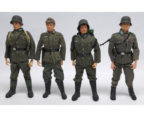 Palitoy Action Man vintage group of Action Figures, wearing 'kitbashed' Dragon (or similar) German Forces uniforms and access