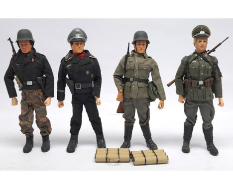 Palitoy Action Man vintage group of Action Figures, wearing 'kitbashed' Dragon (or similar) German Forces uniforms and access