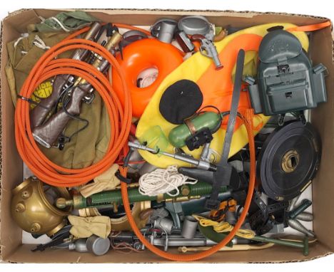 Palitoy Action Man vintage, a quantity of loose accessories to include guns, canteen parts, grenades, plus other parts - see 