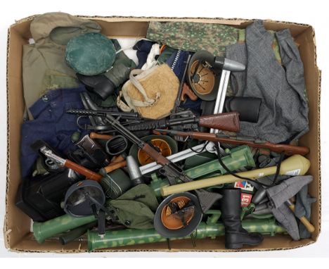 Action Man and Similar loose clothing/accessories to include guns, various part outfits, helmets/hats plus others - see photo