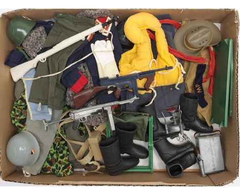 Palitoy Action Man vintage loose clothing/accessories to include guns, various part outfits, helmets/hats plus others - see p