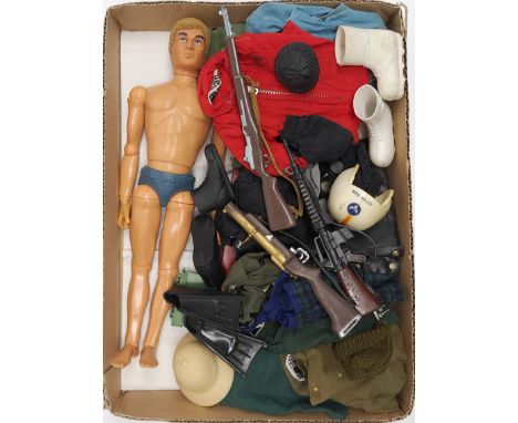 Palitoy Action Man vintage, unboxed group to include undressed eagle eyed, gripping hands figure plus various accessories inc