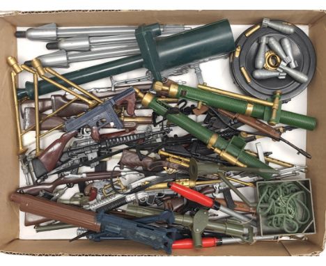 Palitoy Action Man vintage, a group of loose guns/weapons to include Vickers Mk1, Sten, Sterling, SLR, Thompson M1921, Carbin