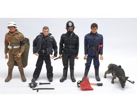 Palitoy Action Man vintage group of Action Figures, wearing modern 'Anniversary' (or similar) uniforms and accessories, also 