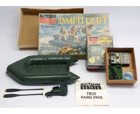 Palitoy Action Man vintage pair to include (1) #34132 Assault Craft with outboard motor (not tested) and 2 x paddles, NO rope