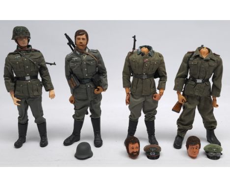 Palitoy Action Man vintage group of Action Figures, wearing 'kitbashed' Dragon (or similar) German Forces uniforms and access