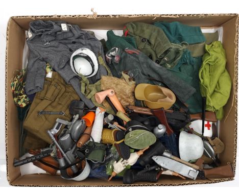 Action Man and Similar loose clothing/accessories to include guns, various part outfits, helmets/hats plus others - see photo
