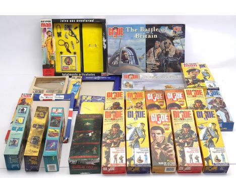 GI Joe/Action Man (and similar) EMPTY re-issue boxes/packaging, some duplication. Condition - Fair, some are badly fire/smoke