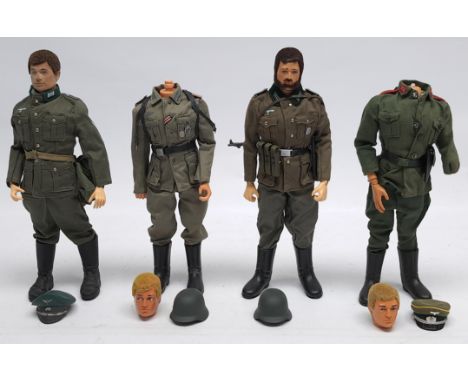 Palitoy Action Man vintage group of Action Figures, wearing 'kitbashed' Dragon (or similar) German Forces uniforms and access