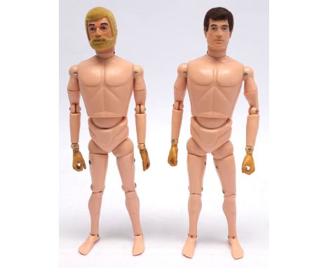 Palitoy Action Man vintage pair of flock hair, gripping hand figures/loose/undressed, generally Fair to Good (some minor crac