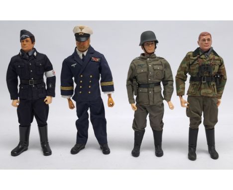 Palitoy Action Man vintage group of Action Figures, wearing 'kitbashed' Dragon (or similar) German Forces uniforms and access