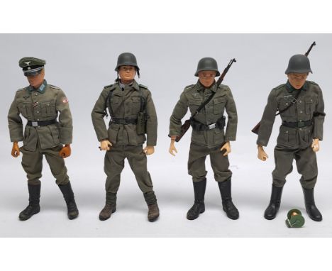 Palitoy Action Man vintage group of Action Figures, wearing 'kitbashed' Dragon (or similar) German Forces uniforms and access