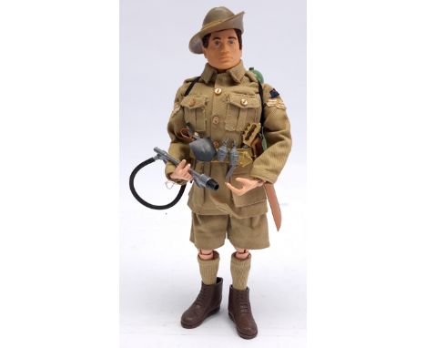 Palitoy Action Man vintage loose/unboxed Australian Jungle Fighter figure, dark flock hair, plastic hands, wearing Jacket, sh