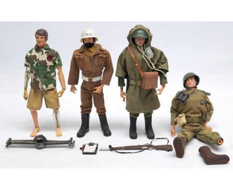 Palitoy Action Man vintage group of Action Figures, wearing modern 'Anniversary' (or similar) uniforms and accessories, also 