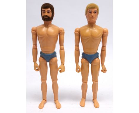 Palitoy Action Man vintage pair of dynamic body, eagle-eyed, gripping hand figures/loose/undressed, generally Good - see phot
