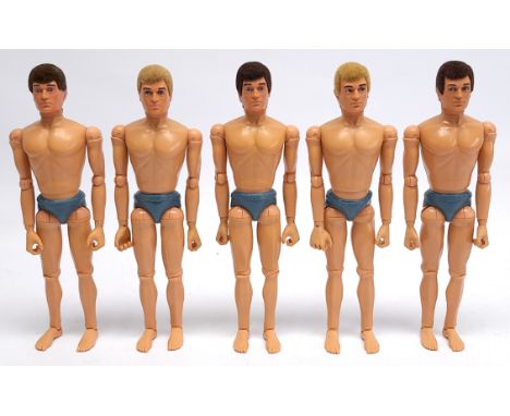 Palitoy Action Man vintage flock hair, dynamic body eagle-eyed figures/loose/undressed, a group which appear to be generally 