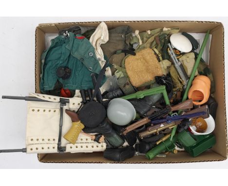 Action Man and Similar loose clothing/accessories to include guns, various part outfits, helmets/hats plus others - see photo