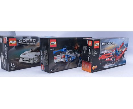 Sealed Lego Sets 76917/76908/42089 - 2 Fast 2 Furious Nissan Skyline GT-R/Lamborghini Countach/Power Boat, (All Mint, assumed