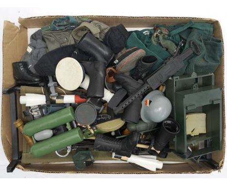 Action Man and Similar loose clothing/accessories to include guns, various part outfits, helmets/hats plus others - see photo